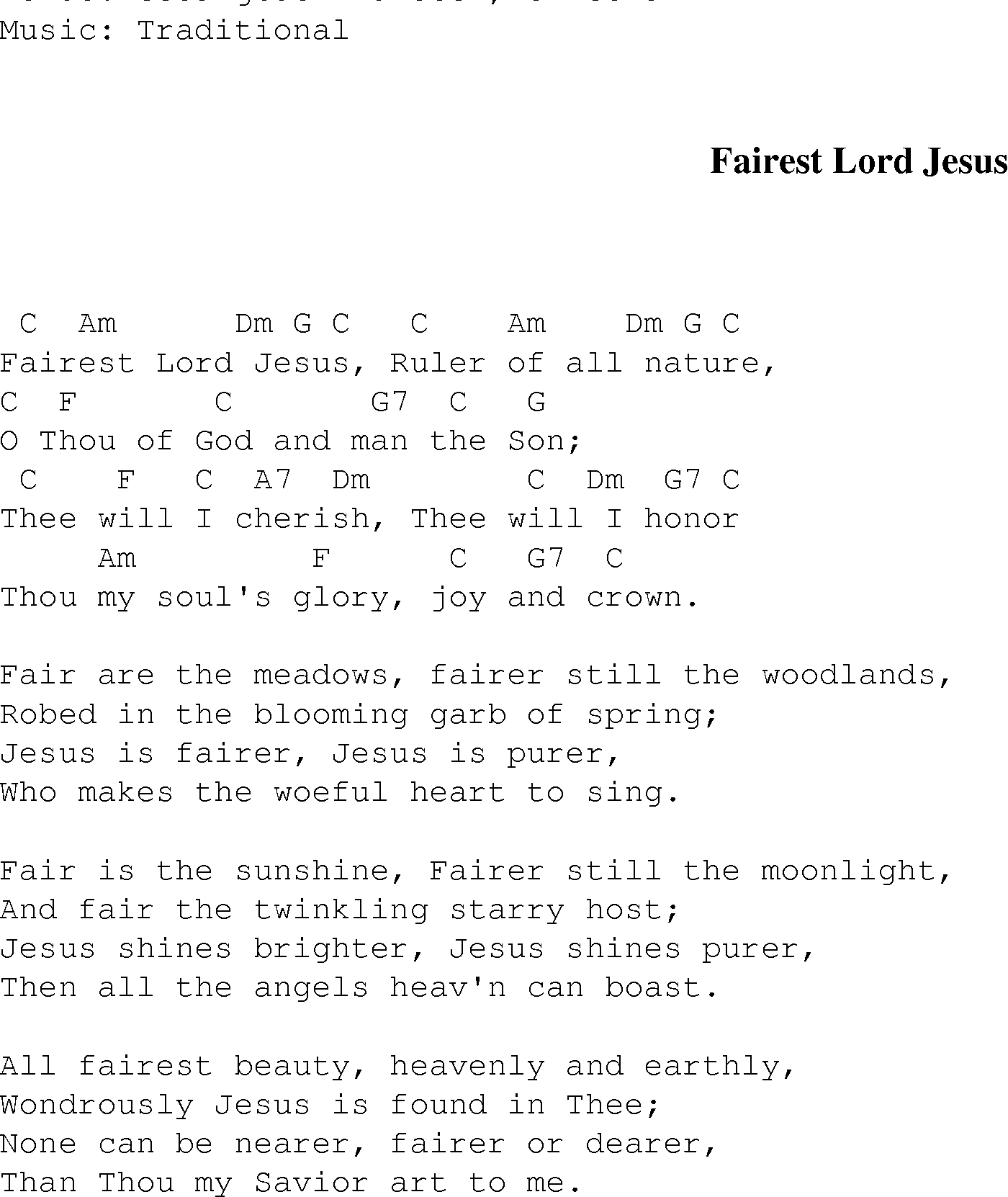 Fairest Lord Jesus Christian Gospel Song Lyrics and Chords